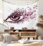 Ambesonne Butterflies Tapestry, Female Eye Eyelashes Mascara Stare Party Makeup Animal Print, Fabric Wall Hanging Decor for Bedroom Living Room Dorm, 28" X 23", Pale Pink Purple