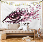 Ambesonne Butterflies Tapestry King Size, Female Eye Eyelashes Mascara Stare Party Makeup Animal Print, Wall Hanging Bedspread Bed Cover Wall Decor, 104" X 88", Pale Pink Purple