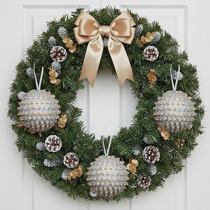 Iridescent Crystal Rhinestone Ball Ornaments, 4 Pack Handcrafted Sparkling Christmas Tree Decorations, Hanging Ornaments for Holiday & Home Décor in Luxury Gift Box