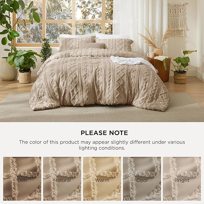 Bedsure Tufted Boho Comforter Set Twin Size - Khaki Boho Bed Set, GentleSoft™ 2 Pieces Farmhouse Shabby Chic Embroidery Bedding, Gifts for Woman, Soft Jacquard Twin Comforter for All Seasons