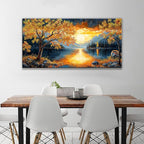 Wall Art For Living Room Canvas Art Wall Decor Modern Wall Art Gold Tree River Sunrise Landscape Painting Print Picture For Bedroom Office Apartment Hotel Home Wall Decoration 24 X 48 In