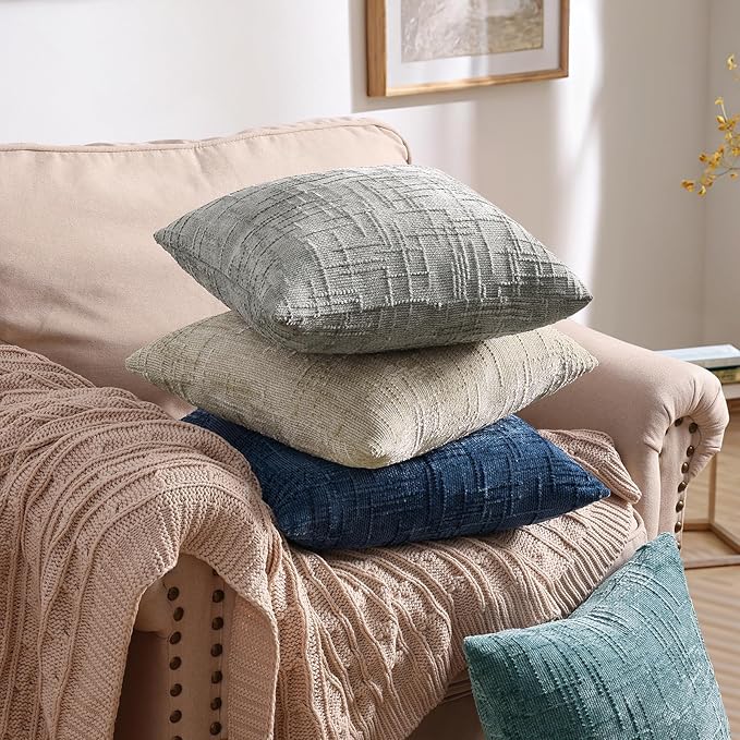 decorUhome Spring Neutral Grey Chenille Throw Pillow Covers 20x20 Set of 2 Textured Soft Cozy Slubby Couch Pillow Covers Modern Farmhouse Boho Decorative Pillow Cases for Bed Sofa Living Room