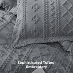 Bedsure Tufted Boho Comforter Set California King Size - Grey Boho Bed Set, GentleSoft™ 3 Pieces Farmhouse Shabby Chic Embroidery Bedding, Gifts for Woman, Soft Jacquard Comforter for All Seasons