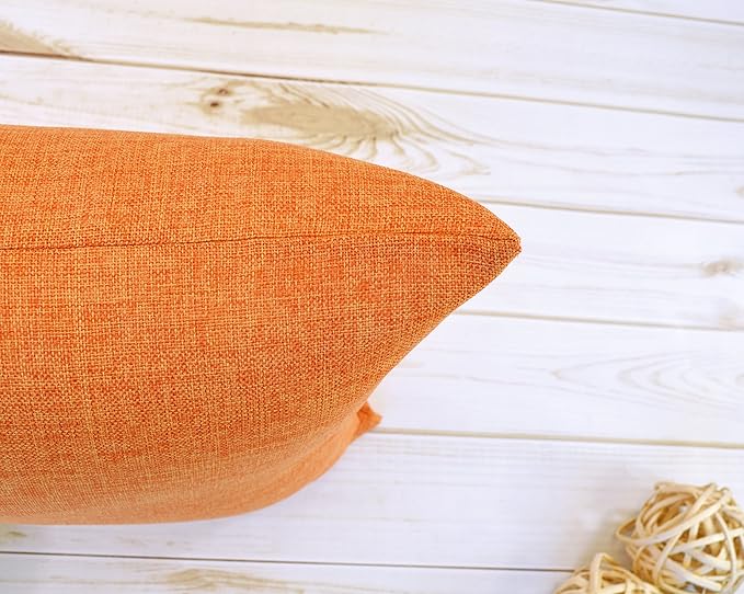 Aiking Home Woven Fine Faux Linen Throw Pillow Cover, Size 18"x18", Orange
