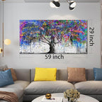 CIRABKY Large Abstract Canvas Wall-Art Bedroom - Colorful Wall Decor - Living Room Wall Art Tree Graffiti Pictures Poster Ready To Hang Size 59" x 29"