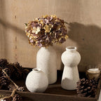 Ceramic Vase Set of 3 for Home Decor, Handcrafted Sesame Dot White Rustic Terracotta Vases, Vintage Farmhouse Decor, Minimalist Decorative Vases for Table Centerpiece Fireplace Nightstand Decoration