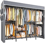 Raybee Clothes Rack with Cover,Clothing Rack for Hanging Clothes,Portable Closet,Adjustable,1150LBS,18" D x 76" W x 77" H,Black