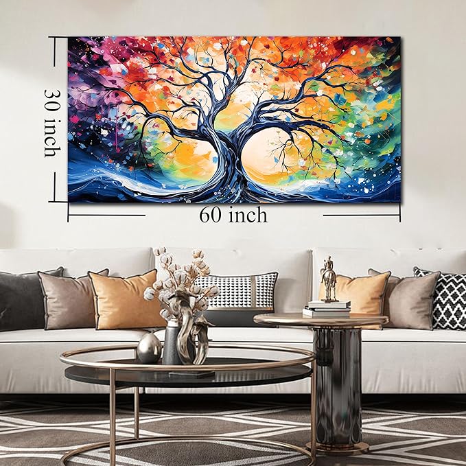 Large Canvas Wall Art Colorful Tree Picture Modern Living Room Bedroom Home Office Wall Decor Framed Canvas Prints Ready to Hang Size 30x60