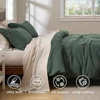 Bedsure Luxury Waffle Duvet Cover King Size - Textured Duvet Cover Set, Soft, Breathable Bedding Set (104"x90") with 2 Pillow Shams for All Season, Forest Green, Comforter Not Included