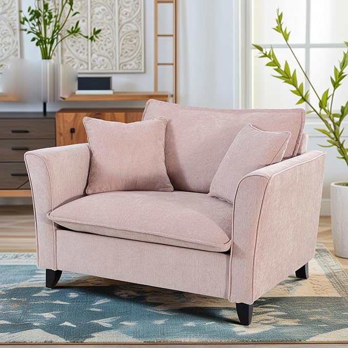 ERYE Living Room Accent Chair, Modern Chenille Upholstered Wider Seat Cushion Leisure Armchair W/2 Pillows and Removable Cover for Home Apartment,Bedroom,Office