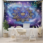 Ambesonne Geometry Tapestry, Celestial and Terrestrial Harmony of Cosmos Mandala Form on Nebula Art, Fabric Wall Hanging Decor for Bedroom Living Room Dorm, 45" X 30", Indigo