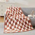 WRENSONGE Checkered Throw Blanket, Autumn Leaf Orange Soft Cozy Fluffy Warm Hand Made Throw Blankets for Couch, Sofa, Chair, Bed, Camping, Picnic, Travel Lightweight Bed Blanket - 50"*60"