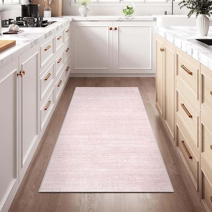 Art&Tuft Non-Slip Runner Rug - 2x5 Runner Rug Washable Low-Pile Rugs Runners, Soft Distressed Carpet Runner for Bedroom Bathroom Kitchen Laundry Living Room, Lightpink