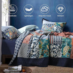 Secgo King Size Comforter Set- 100% Cotton Quilt King Size Set, Navy, Bohemia bedspreads (96 * 108 Inch) with 2 Pillow Shams, Patchwork Reversible Lightweight Bedding