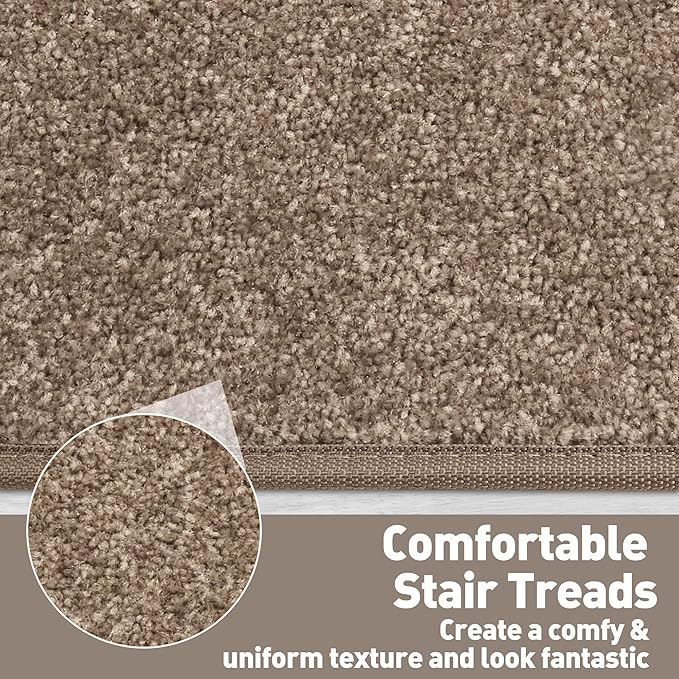 PURE ERA Carpet Stair Treads Tape Free Non Slip Indoor Stair Carpet Stair Protectors Pet-Friendly Non-Slip Skid Resistant Washable Reusable 8" x 30"(14 Pieces,Camel Brown)