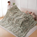 Oversized Vintage Pattern Blanket 120x120 Inches, Giant 10'x10' for Bed, Travel, and Camping, Extra Large Soft Blanket for The Whole Family and Outdoor, Brown