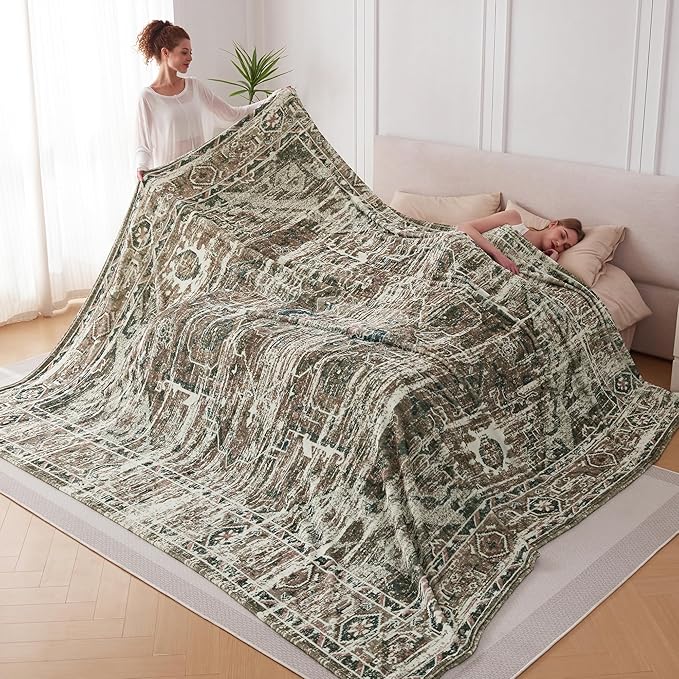 Oversized Vintage Pattern Blanket 120x120 Inches, Giant 10'x10' for Bed, Travel, and Camping, Extra Large Soft Blanket for The Whole Family and Outdoor, Brown