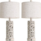 OYEARS Bedside Table Lamps Set of 2 with USB & Night Light, 22'' Farmhouse Bedroom Lamps for Nightstand, Vintage Table Lamps for Bedroom Living Room Home Offce (Bulb Included)