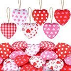 30 Pieces Fabric Heart Hanging Ornaments Valentines Heart Shaped Ornaments Red Pink Hearts Fabric Hanging Decorations for Valentine's Day Tree Wedding Party DIY Crafts