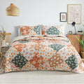 Whale Flotilla Patchwork Quilt Twin Size, Extra Soft Boho Floral Bedspreads for Bed Reversible Lightweight Twin Quilt Bedding Set Printed Coverlets with 1 Pillow Sham for All Seasons, Orange