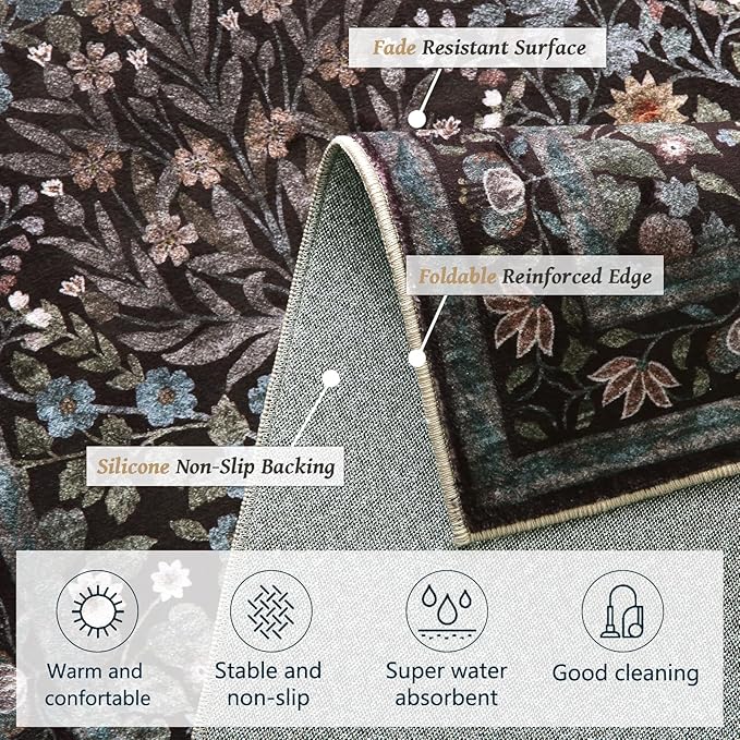 Traditional Design Vintage Floral Area Rug 6 x 9,Washable Area Rugs - Perfect for Living Room, Bedroom, Pet & Child Friendly, Nursery - Stain & Water Resistant Non-Slip, Dining Room Decor