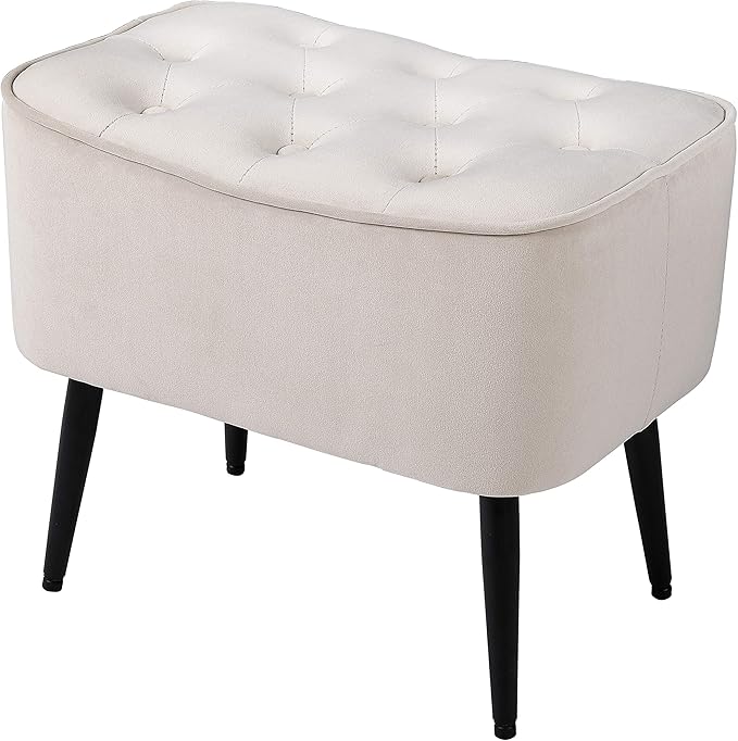 BIRDROCK HOME Tufted Curve Ottoman Velvet Foot Stool - Upholstered Padded Footrest for Living Room or Bedroom - Small Cushioned Accent Chair for Couch, Sofa, Extra Seating - Modern Furniture - Tan