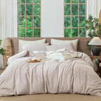 MooMee Striped Duvet Cover Set 100% Washed Cotton Linen Like Textured Breathable Durable Soft Comfy (Orange Pinstripes, Super Queen 90"x98")