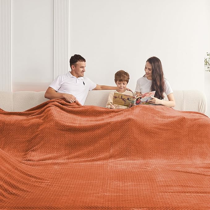 Oversized King Fleece Blanket 120x120 Inches, Seamless Soft Cozy 3D Jacquard Flannel Blanket 10'x10' Extra Large for Bed, Sofa, Couch, Travel & Camping, California King Throw, Orange Leaf