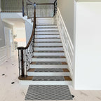 PURE ERA Bullnose Carpet Stair Treads Set Tape Free Non-Slip Indoor Stair Protectors Pet Friendly Rugs 9.5" x 30"(14 Pieces,Grey Diamond Trellis)