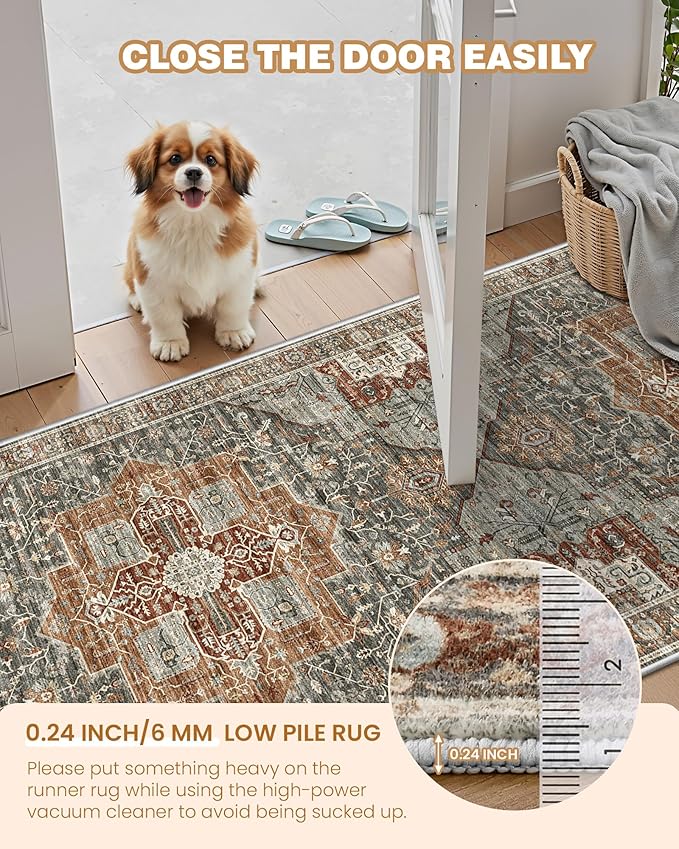 Kitchen Runner Rug Non Slip Washable 2.5x8, Soft Low Pile Entryway Rug Runners for Hallways,Carpet Runner for Living Room,Kitchen, Laundry, Bathroom(Grey/Brown/Tan,2.5'x8')