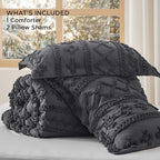 Bedsure Tufted Boho Comforter Set King Size - Dark Grey Boho Bed Set, GentleSoft™ 3 Pieces Farmhouse Shabby Chic Embroidery Bedding, Gifts for Woman, Soft Jacquard King Comforter for All Seasons