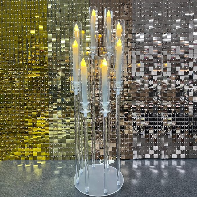 8 Arms Acrylic Candelabra Centerpieces for Wedding Table Decorations,38.5'' Tall Clear Candlesticks Holder with Acrylic Shade for Valentine's Day Dinner Party Fireplace Gift,Fits LED Candles