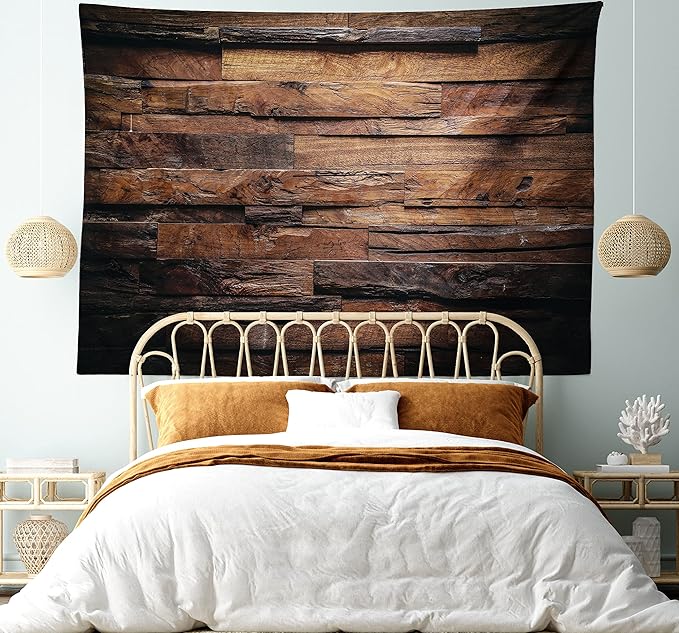 Ambesonne Chocolate Tapestry, Rough Dark Timber Texture Image Rustic Country Theme Hardwood Carpentry, Fabric Wall Hanging Decor for Bedroom Living Room Dorm, 28" X 23", Brown Dark Brown