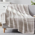 WRENGONGE Taupe Throw Blanket, 60x80 Soft Cozy Striped Throw Blankets for Couch, Sofa, Bed, Travel, Lightweight Fluffy Warm Plush Decorative Blankets for Women, Men Gift