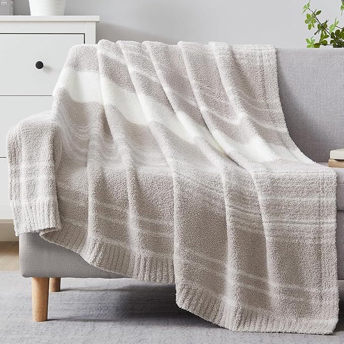 WRENGONGE Taupe Throw Blanket, 60x80 Soft Cozy Striped Throw Blankets for Couch, Sofa, Bed, Travel, Lightweight Fluffy Warm Plush Decorative Blankets for Women, Men Gift