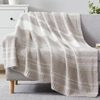 WRENGONGE Taupe Throw Blanket, 50x70 Soft Cozy Striped Throw Blankets for Couch, Sofa, Bed, Travel, Lightweight Fluffy Warm Plush Decorative Blankets for Women, Men Gift
