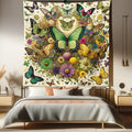 Ambesonne Boho Tapestry Queen Size, Dancing Moth and Butterfly with Colorful Leafy Jumble Flowers Witchcore, Wall Hanging Bedspread Bed Cover Wall Decor, 88" X 88", Fern Green Lilac Orange