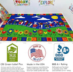 KIDCARPET.COM On The Train Rectangle Classroom Rug | Bordered Area Rug for Preschool Daycare Learning, 7'6" x 12'