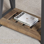 ChooChoo Farmhouse End Table Set of 2, Rustic Vintage Narrow End Side Table with Storage Shelf for Small Spaces for Living Room, Bedroom Rustic Oak & Black