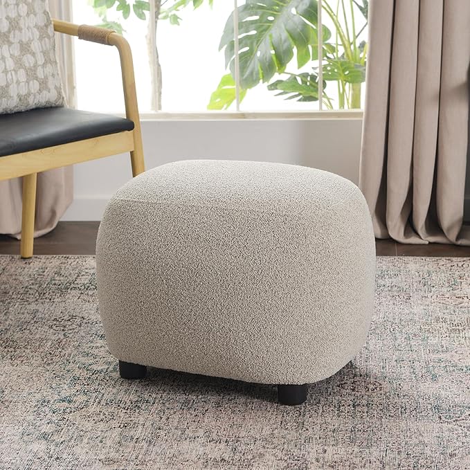 KINWELL Round Boucle Upholstered Ottoman Chair, Footstool with Soft Padded Seat, Fully Assembled Modern Sofa Couch Footrest, Extra Seating for Bedroom Entryway, Taupe(18.5" D x 23" W x 16.5" H)