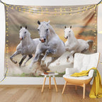 Ambesonne Horses Tapestry King Size, Stallion Horses Running on a Sky Background Male Champions Print, Wall Hanging Bedspread Bed Cover Wall Decor, King Size, White Orange