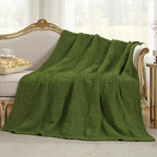 Amélie Home Checkered Chenille Knit Throw Blanket for Couch, Classic Texture Decorative Soft Blanket for Sofa, Chair & Bedroom, 50"x60", Olive Green