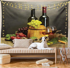 Ambesonne Winery Tapestry, Cask Bottles and Glasses of Wine and Ripe Grapes on Wooden Table Picture Print, Fabric Wall Hanging Decor for Bedroom Living Room Dorm, 30" X 45", Grey Taupe