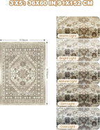 3x5 Washable Area Rug for Entryway, Kitchen Rugs Non Slip for Dining Room, Vintage Floral Soft Living Room Rug, Thin Area Rug Indoor for Bedroom, Kids Room Decor(Brown,3'x5')