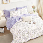 Wake In Cloud - Floral Quilt Set, Coquette Cottagecore Shabby Chic Flower Pattern for Women Teen Girls, Reversible Lightweight Bedspread Coverlet, 3 Pieces, White Purple, Queen/Full Size