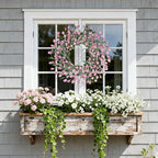 Wreaths for Front Door, 24 Inch Spring/Summer Front Door Wreath, Pink Paper Flower Wreath for All Seasons for Indoor Home Wall Window Office Wedding Farmhouse Decor (Pink)
