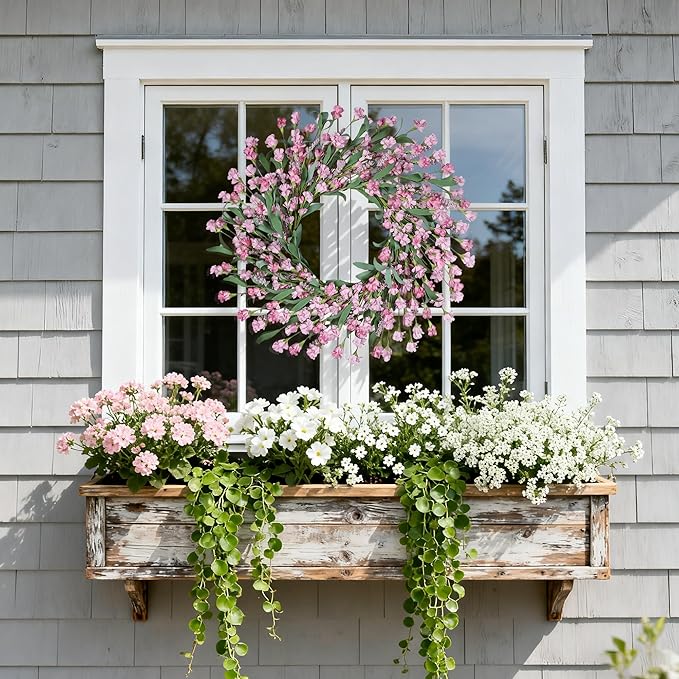 Wreaths for Front Door, 24 Inch Spring/Summer Front Door Wreath, Pink Paper Flower Wreath for All Seasons for Indoor Home Wall Window Office Wedding Farmhouse Decor (Pink)
