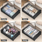 Under Bed Storage with Wheels and Cover, 360° Rolling Under Bed Metal Drawers for Clothes, Blankets, Books and Shoes,Black