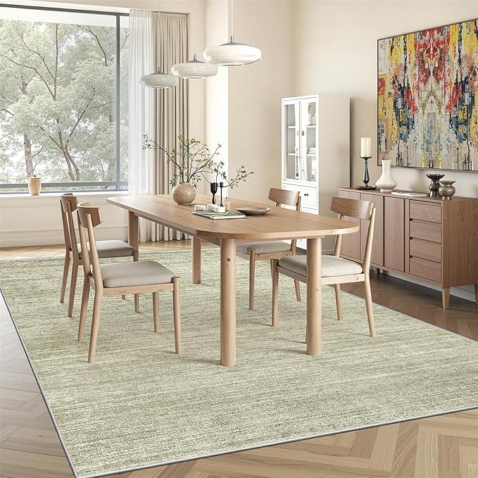 Art&Tuft Washable Rugs 6x9, Low Pile Area Rugs for Living Room - Non Slip and Stain Resistant Soft Thin 6x9 Rug for Bedroom, Dining Room, Kitchen, Office, Green