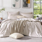 Monbix California King Comforter Set - 7 Pieces Cationic Dyeing Oatmeal Bed in a Bag Cal King Bed Sets with Comforter, Sheets, Pillowcases & Shams, Reversible Bedding Comforters Sets